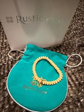 Rustic Cuff Bright Yellow Beaded Bracelet with Gold Charm